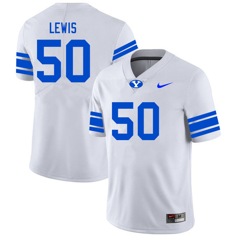 Men #50 Preston Lewis BYU Cougars College Football Jerseys Sale-White